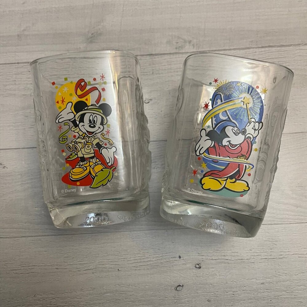 Walt Disney World Celebration McDonalds‎ 2000 Mickey Mouse Glass Cups - Set of 2